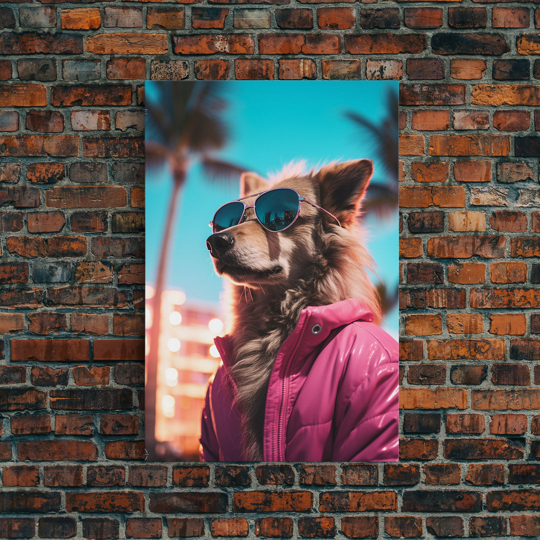 Sheepdog Pink Hoodie Jacket Wall Print, Animal Wall Art, Dog Portrait, Dog Art Print, Framed Wall Art, Framed Canvas, Wall Print