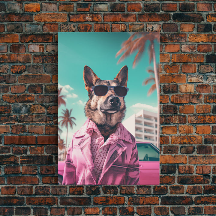 German Shepherd Pink Suit Wall Print, Animal Wall Art, Dog Portrait, Dog Art Print, Framed Wall Art, Framed Canvas, Wall Print, Wall Canvas