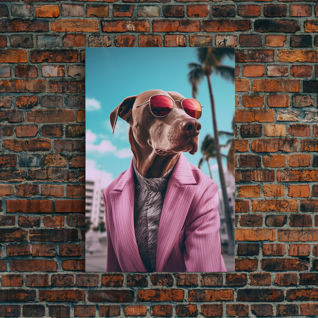 Labrador In Pink Suit Sunglasses Wall Print, Dog Art, Dog Portrait, Dog Art Print, Framed Wall Art, Framed Canvas, Wall Print, Wall Canvas