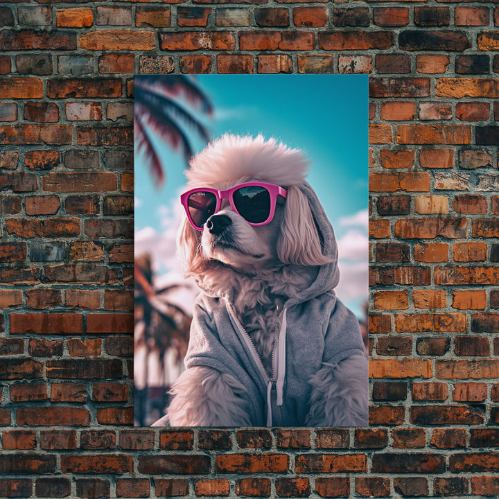 Poodle In Grey Hoodie Sunglasses Wall Print, Dog Art Print, Dog Portrait, Dog Print, Framed Wall Art, Framed Canvas, Wall Print, Wall Canvas