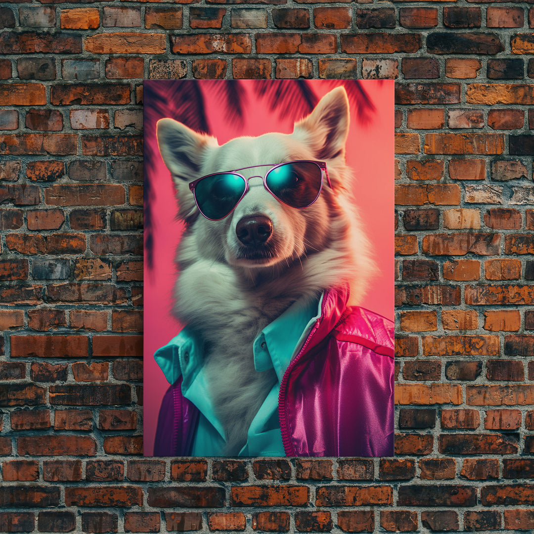 Corgi In Pink Suit Sunglasses Wall Print, Dog Décor, Dog Art Print, Dog Portrait, Framed Wall Art, Framed Canvas, Wall Print, Wall Canvas