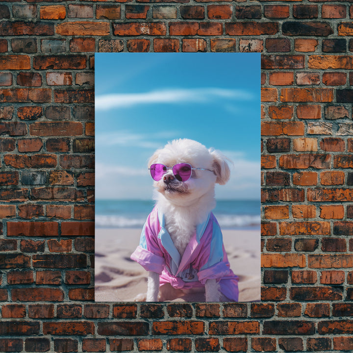 CShih Tzu In Beach Sunglasses Wall Print, Dog Décor, Dog Print, Dog Portrait, Framed Wall Art, Framed Canvas, Wall Print, Wall Canvas