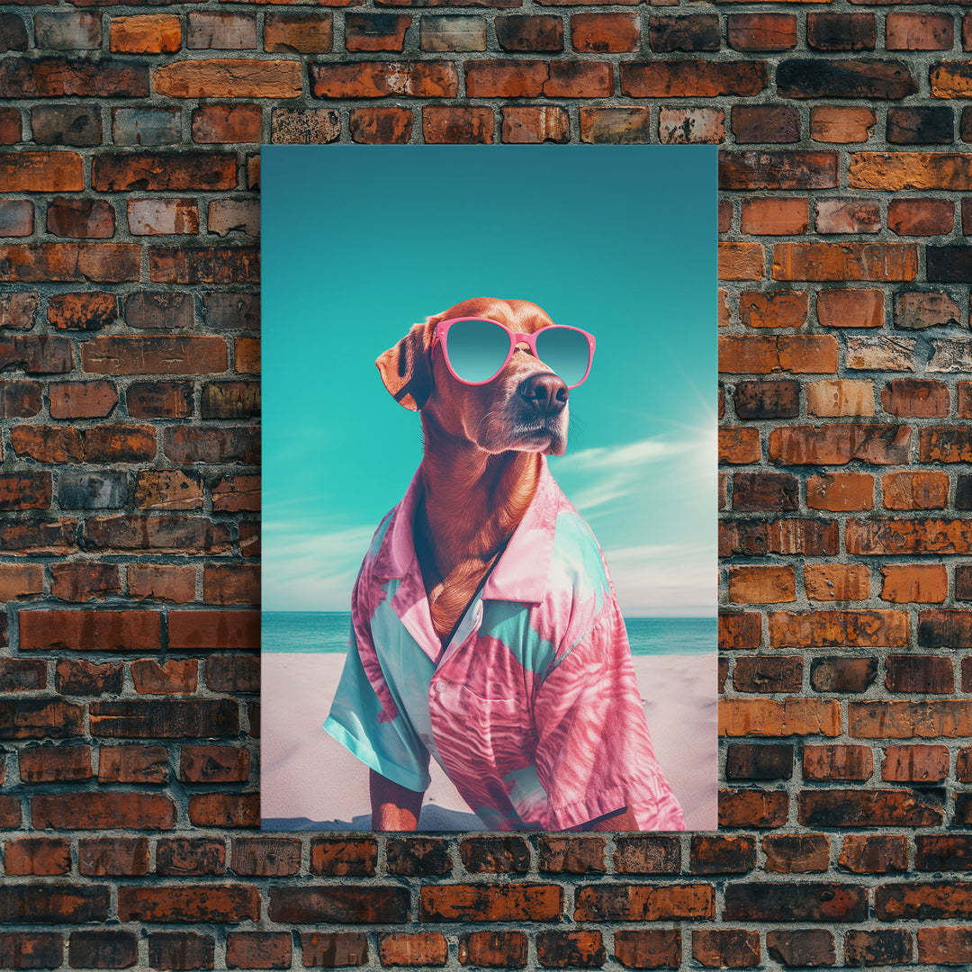 Chihuahua In Pink Shirt Sunglasses Wall Print, Beach Art, Dog Print, Dog Portrait, Framed Wall Art, Framed Canvas, Wall Print, Wall Canvas