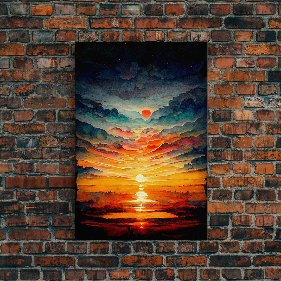 Abstract sunset and clouds canvas print, beautiful oil painting print, nature and landscape wall art, ready to hang