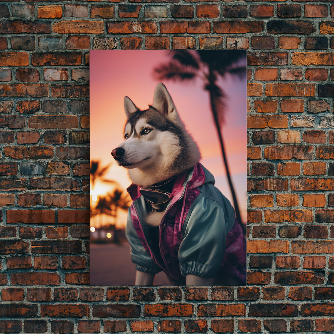 Siberian Husky In Blue Jacket Wall Print, Dog Décor, Dog Print, Dog Portrait, Framed Wall Art, Framed Canvas, Wall Print, Wall Canvas