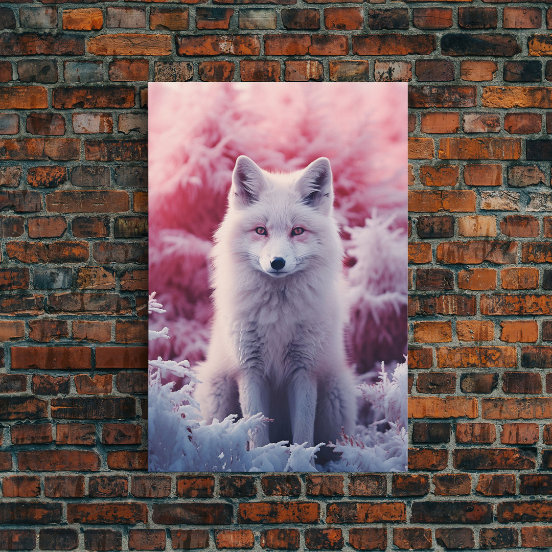 Arctic Fox Wall Print, Animal Art Print, Animal Portrait, Pink Art, Wildlife Art, Framed Wall Art, Framed Canvas, Wall Print, Wall Canvas