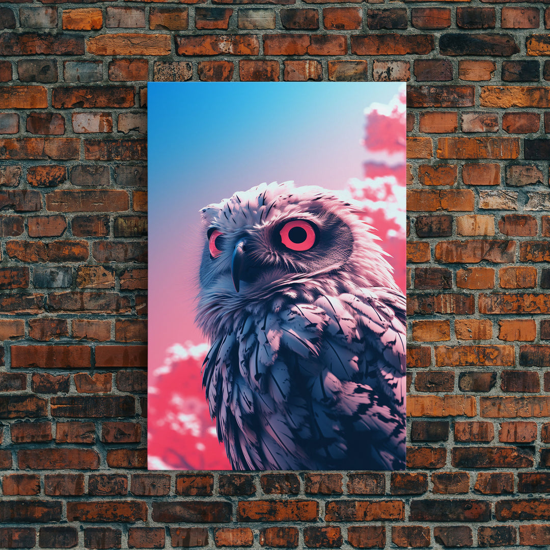 White Owl Wall Print, Animal Art Print, Pink Art, Wildlife Art, Bird Wall Art, Framed Wall Art, Framed Canvas, Wall Print, Wall Canvas