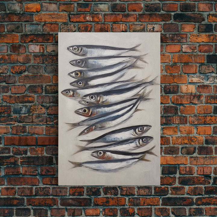 Sardines Art Print - Framed Canvas Art - Oil Painting Still Life Print - French Kitchen Art - Restaurant Art - Boho Farmhouse Decor