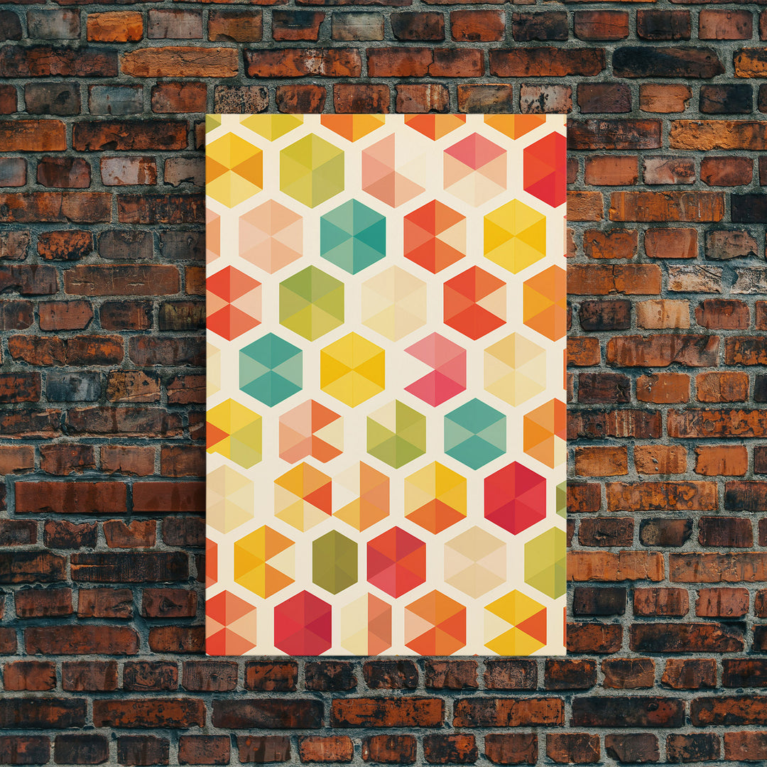 Hexagon Art, Mid Century Art Print, Framed Modern Art, Geometric Art, Mid Century Modern Wall Art, Colorful Art, MCM Style Canvas Art