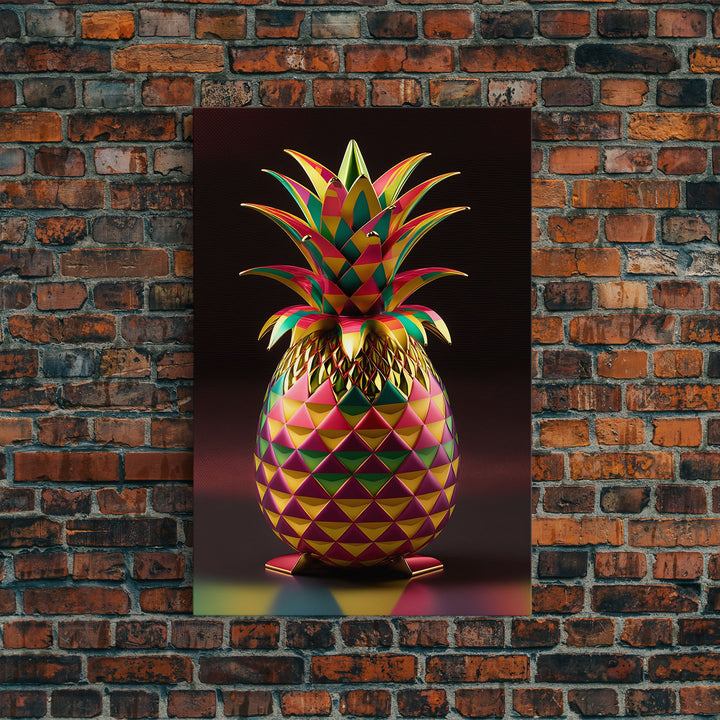 Metallic Pineapple Pop Art, Framed Canvas Print, Unique colorful wall art, Fruit Art