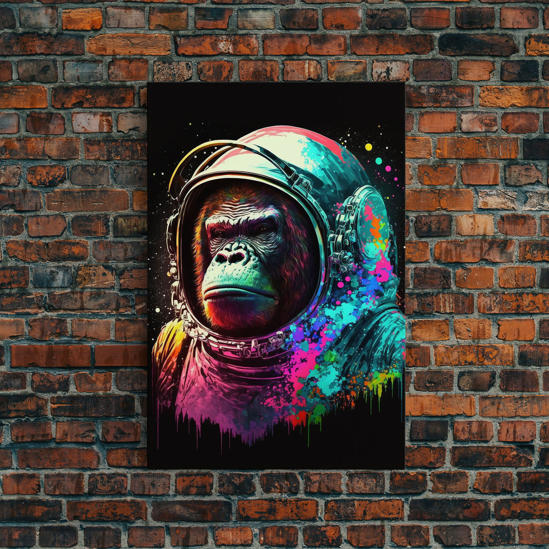 To The Moon, Space Gorilla Astronaut, Framed Canvas Print, GME, NFT Style Decor, Large Wall Art, Ape Astronaut, Psychedelic Graffiti Art