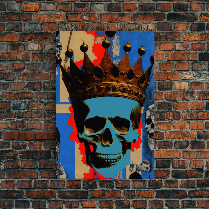 Skull With The Gold Crown, Framed Canvas Print, Unique Fantasy Undead Wall Art