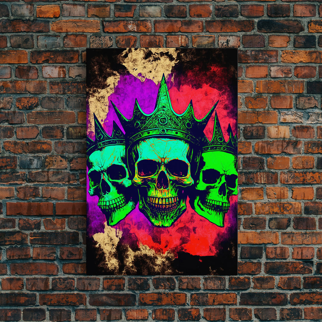 Psychedelic Skull With The Gold Crown, Framed Canvas Print, Unique Fantasy Undead Wall Art, Trippy Art