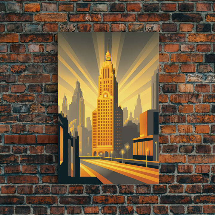 Art Deco Architecture, Framed Canvas Print, 1930s Style Art Deco City Skyline