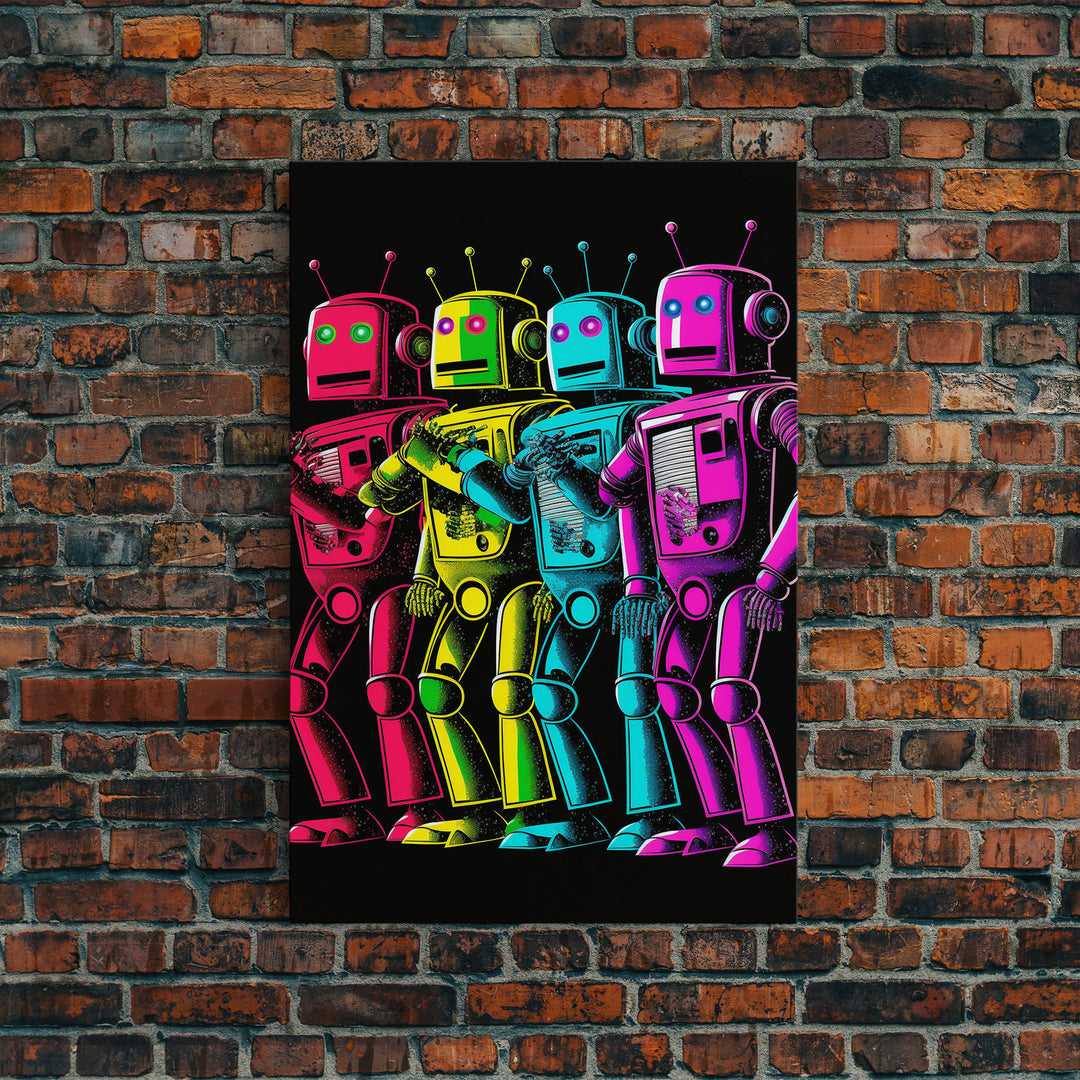 1950s Style Scifi Robot Art, Art Deco Scifi Poster Art on Canvas, Framed Canvas Print, Game Room Decor