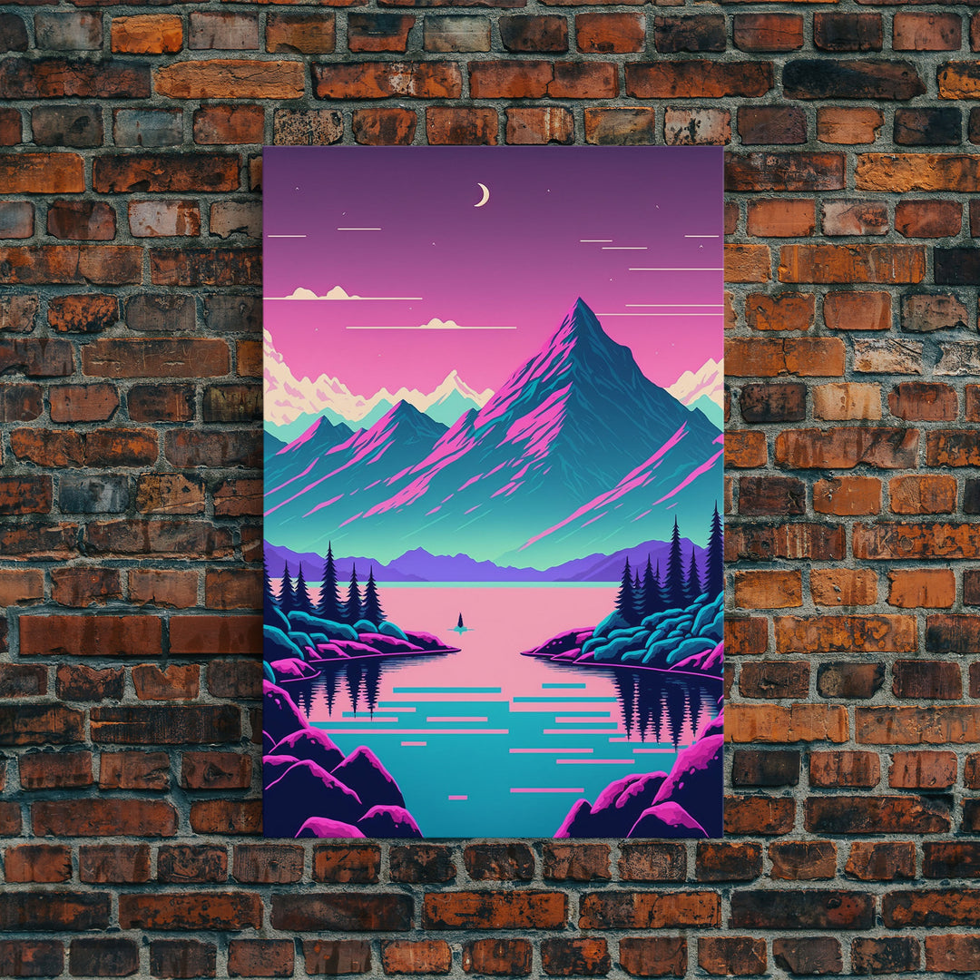 Pink and Purple Fantasy Mountain Art, Framed Canvas Print, Pacific Northwest Inspired Fantasy Art, Pop Art