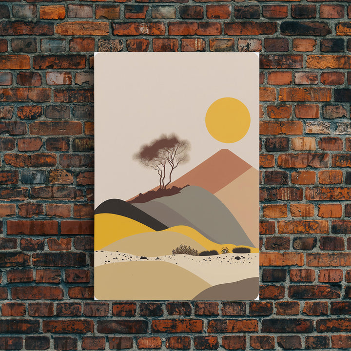 Pueblo Style Boho Desert Art, Framed Canvas Print, Minimalist Landscape Painting