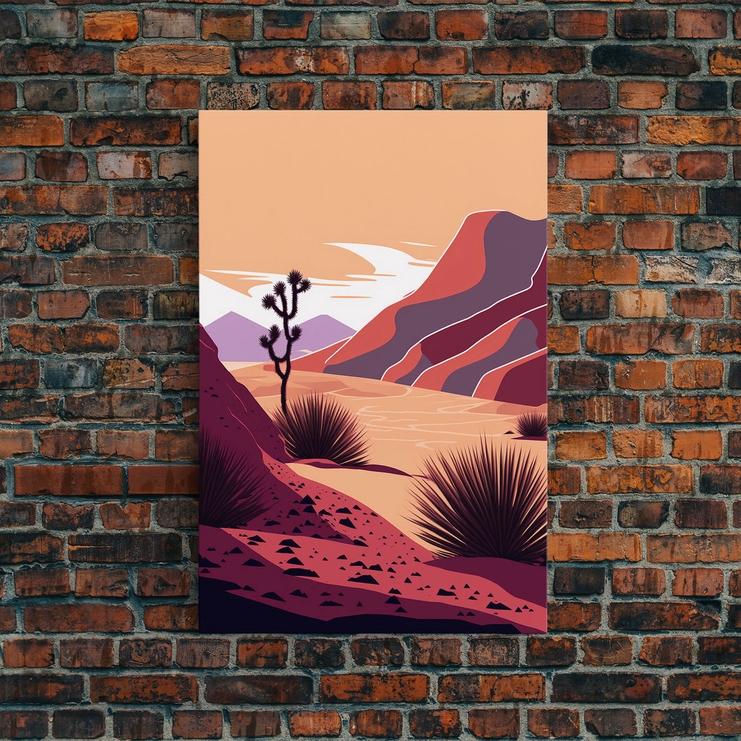 Midwestern Art, Minimalist Boho Style Desert Landscape, Framed Canvas Print