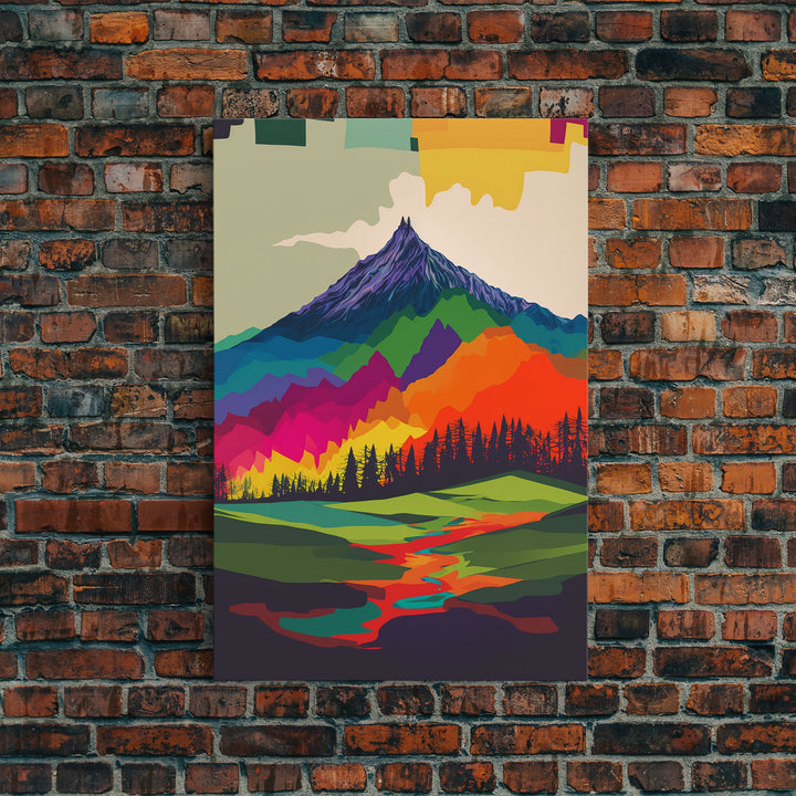 Surreal Rainbow Mountain Landscape, Framed Canvas Print