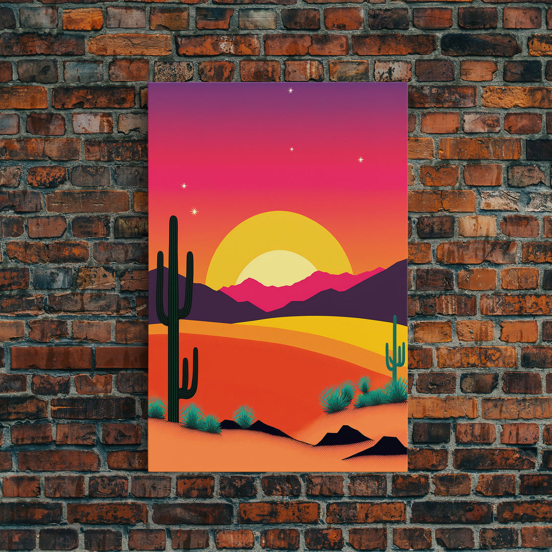 Framed Canvas Art | Sunset Desert Landscape | Pop Art Style | UV-Resistant Coating | Hand-Stretched | 1.5" Thick Wooden Frame