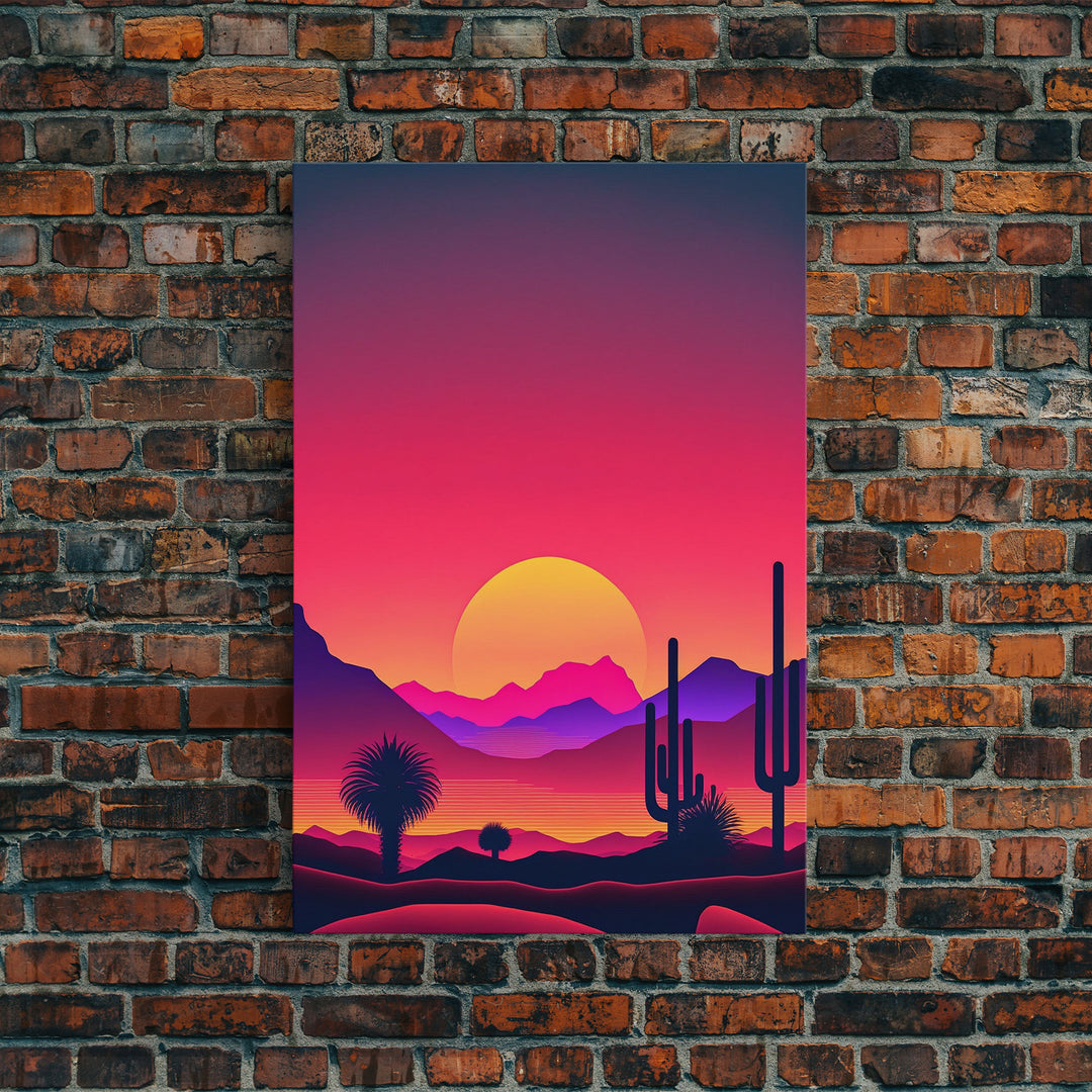 Framed Canvas Art Print - Desert Landscape at Sunset - Pop Art Style - Home Decor - Southwest Art, California Desert Decor