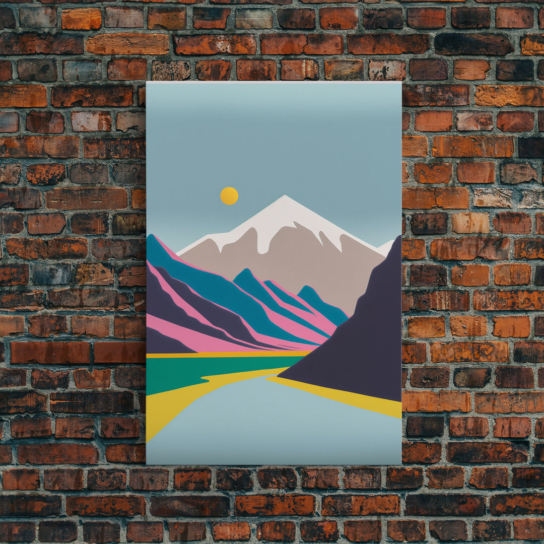 Surrealist Mountain Landscape, Abstract, Framed Canvas Print, Pink Mountains