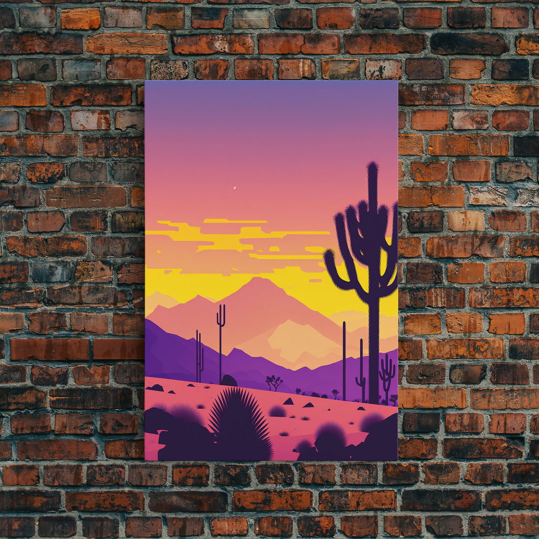 Synthwave Art Deco Style Minimalist Desert Landscape Print, Framed Canvas Art, Synthwave Style, Southwestern Decor, Western Art, Living Room