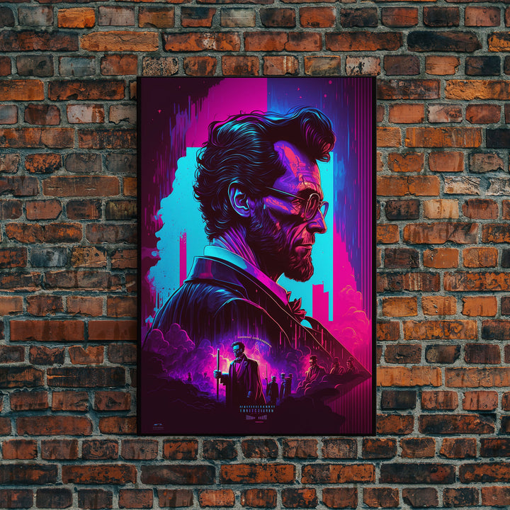 Synthwave Abraham Lincoln, Wall Art, Punk Rock Lincoln, Vampire Hunter, Goth Art, Retro Vibes Wall Art