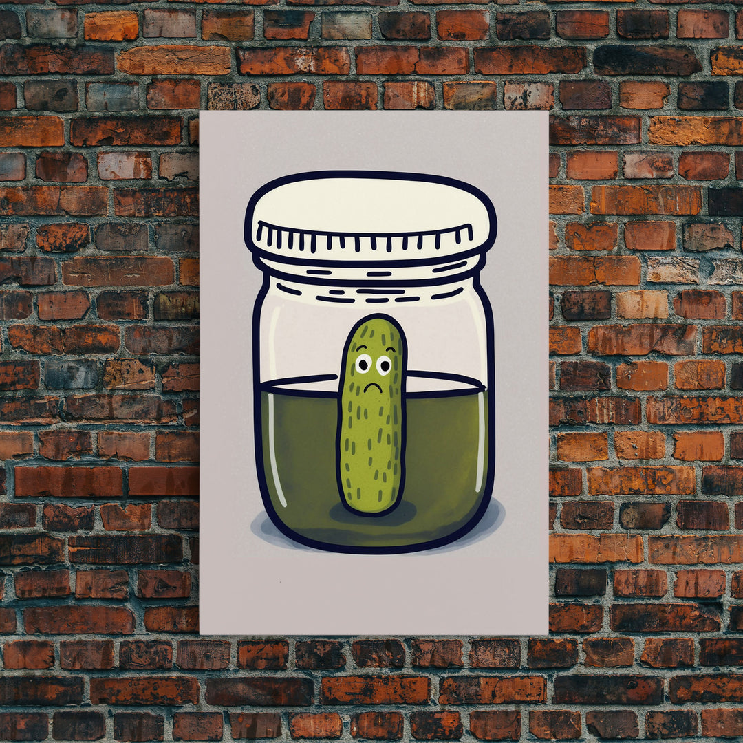 Sad Pickle Art, Framed Canvas Print, The Last Pickle, Cartoon Pickle Art