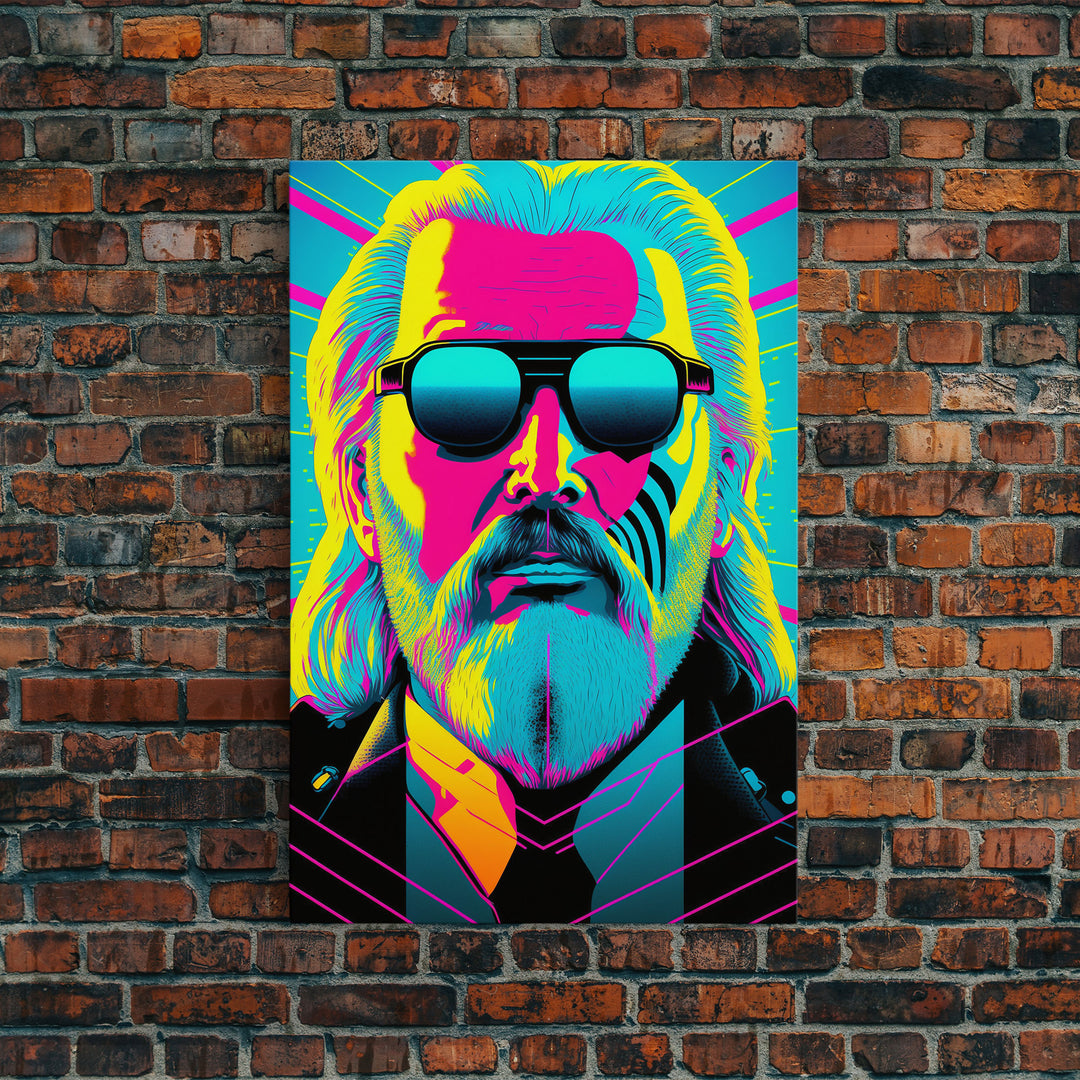 Businessman Odin Pop Art Movie Poster Art, Norse Mythology, Wall Art, Framed Canvas Print, Futuristic Portrait of Odin, WPAP Style