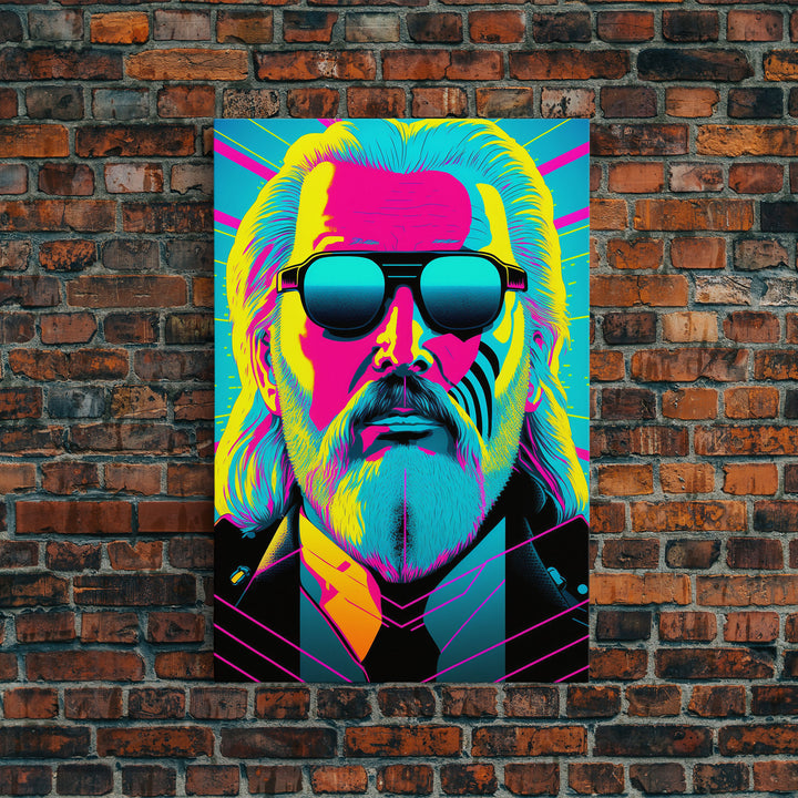 Businessman Odin Pop Art Movie Poster Art, Norse Mythology, Wall Art, Framed Canvas Print, Futuristic Portrait of Odin, WPAP Style