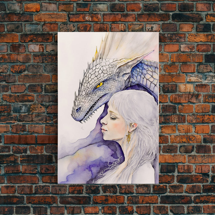 Dragon Painting Canvas Print, Dragon Art, Fantasy Art, Fantasy Painting Wall Art, Girl and Her Dragon, Dragon Girl