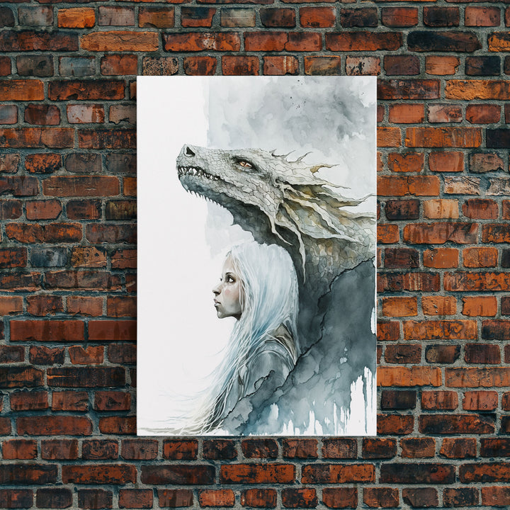 The Girl and Her Dragon, Wall Art, Fantasy Art, Art Print, Framed Canvas Art, Canvas Print, Gamer Decor, Gamer Girl Gift