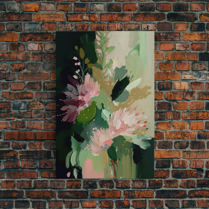 Wall Art, Abstract Flowers Oil Painting Canvas Print, Large Modern Pink Floral Painting, Framed Canvas Art, Boho Living Room Wall Art Decor