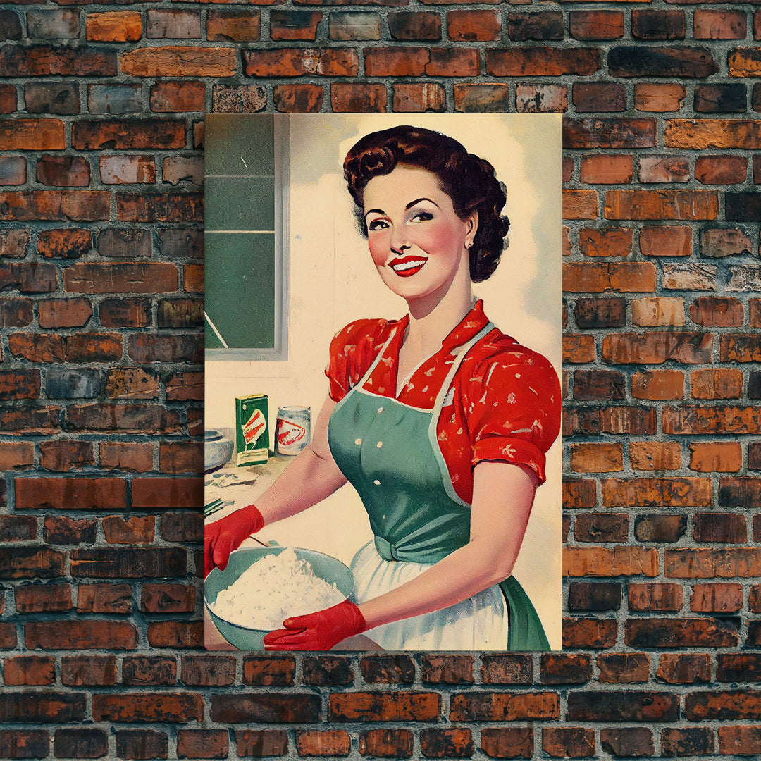 Retro 1950s Baking Advertisement, Home Maker, Kitchen Art, Framed Canvas Print, Framed Wall Art