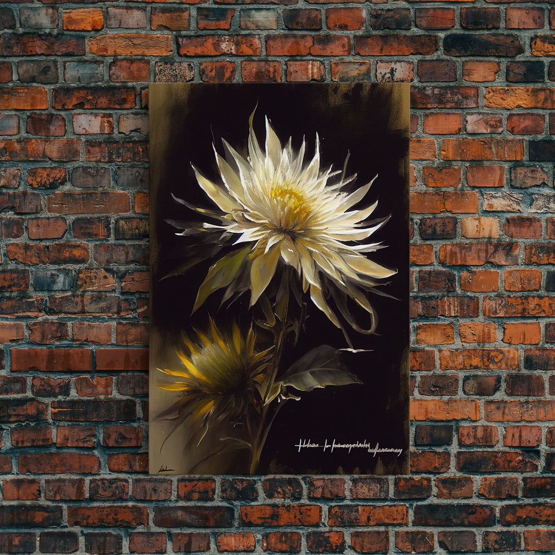 Vintage Flowers Painting Canvas Print, Framed Flowers Print, Vintage Painting, Flower Still Life, White flowers