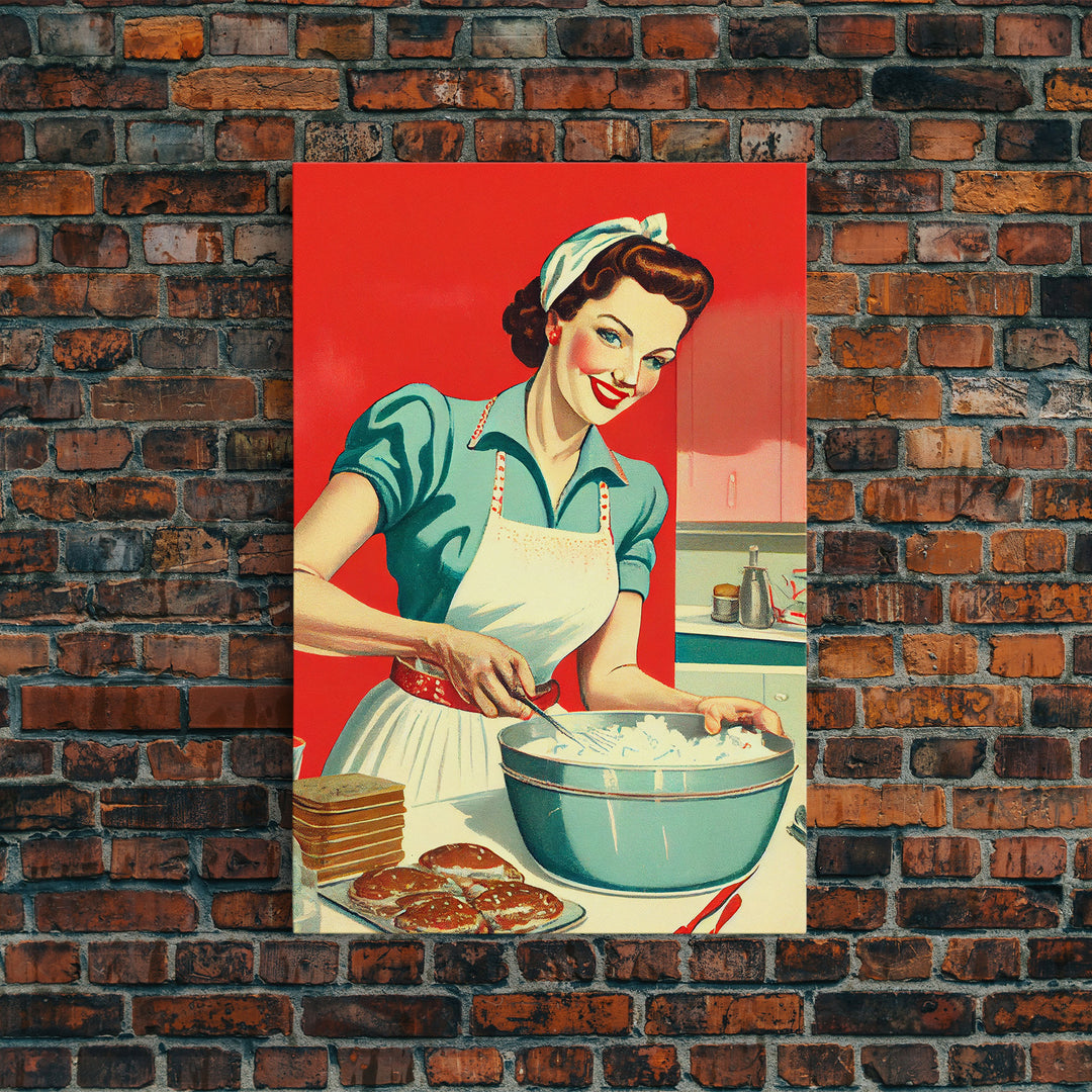 Retro / Vintage Style 1950s Baking Advertisement, Home Maker, Kitchen Art, Framed Canvas Print, Framed Wall Art, MCM Art