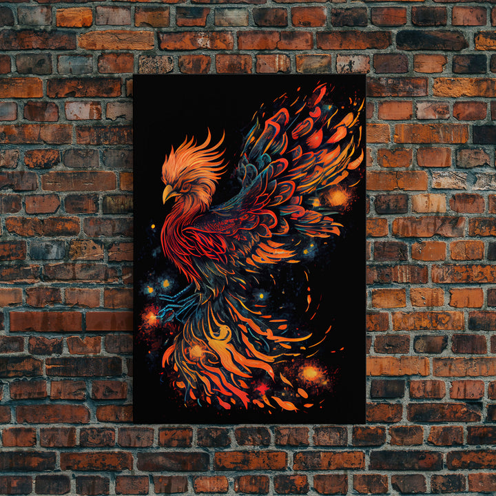 Phoenix In Flames, Retribution, Framed Canvas Print, The Phoenix, Framed Wall Art, Original Painting Phoenix, Fire Chicken