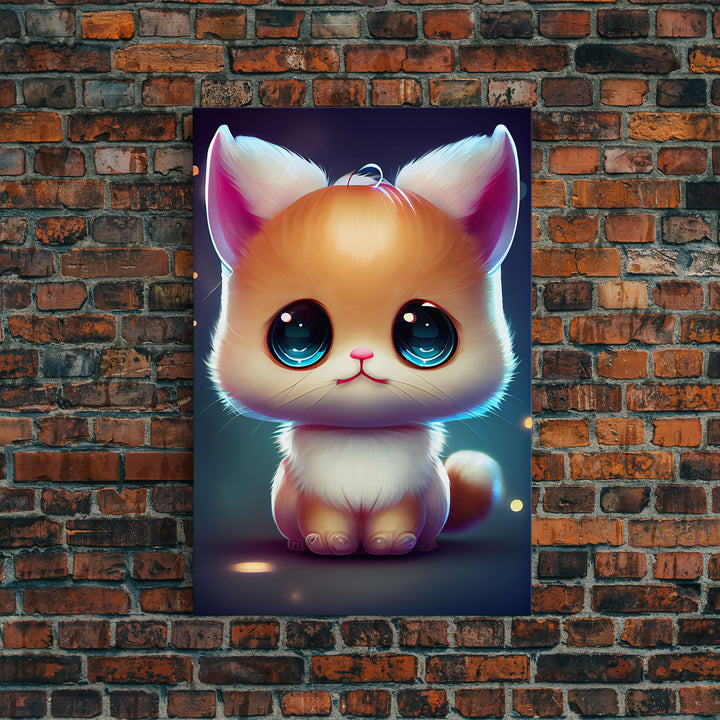 Cute Kawaii Kitten, Anime Style Art, Framed Canvas Print, Framed Art, Cat Portrait, Cartoon Cat, Kawaii Artwork