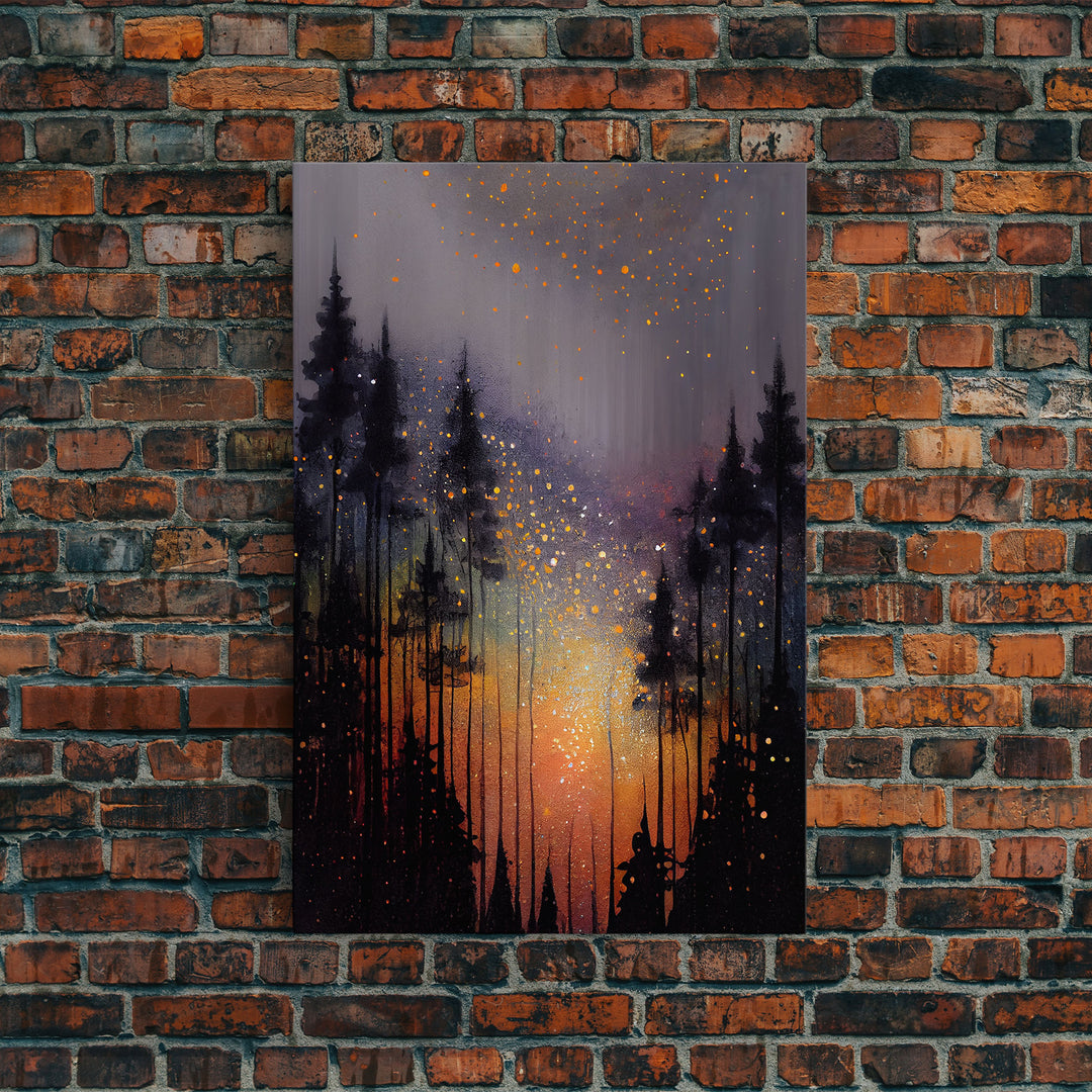 Abstract Pine Canvas Print of Oil Painting, Large Original Textured Fall Pine Forest Painting Contemporary Living Room Wall Art Decor