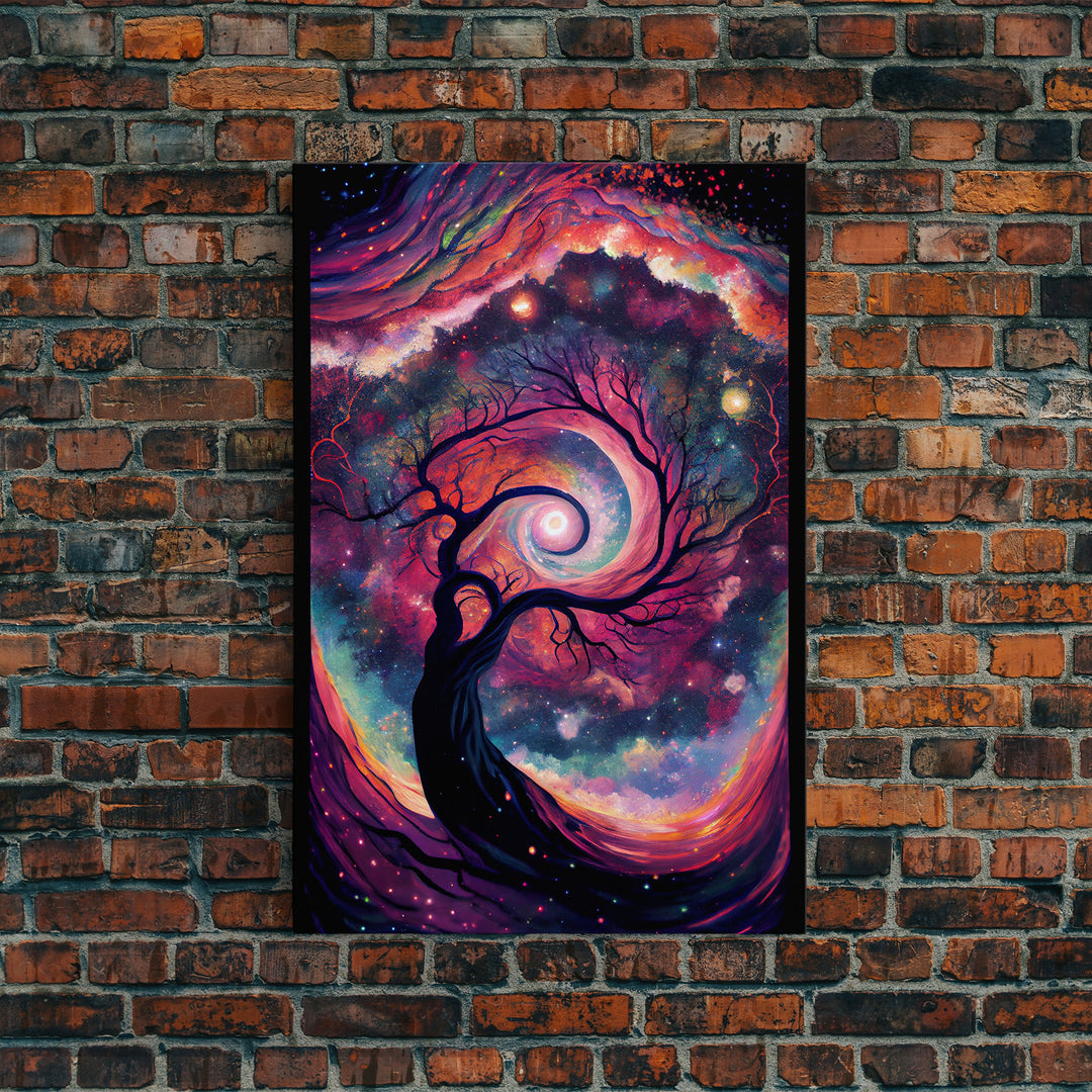 Whimsical and Mysterious Art, Framed Canvas Print, Wisteria Tree, Psychedelic / Trippy Painting