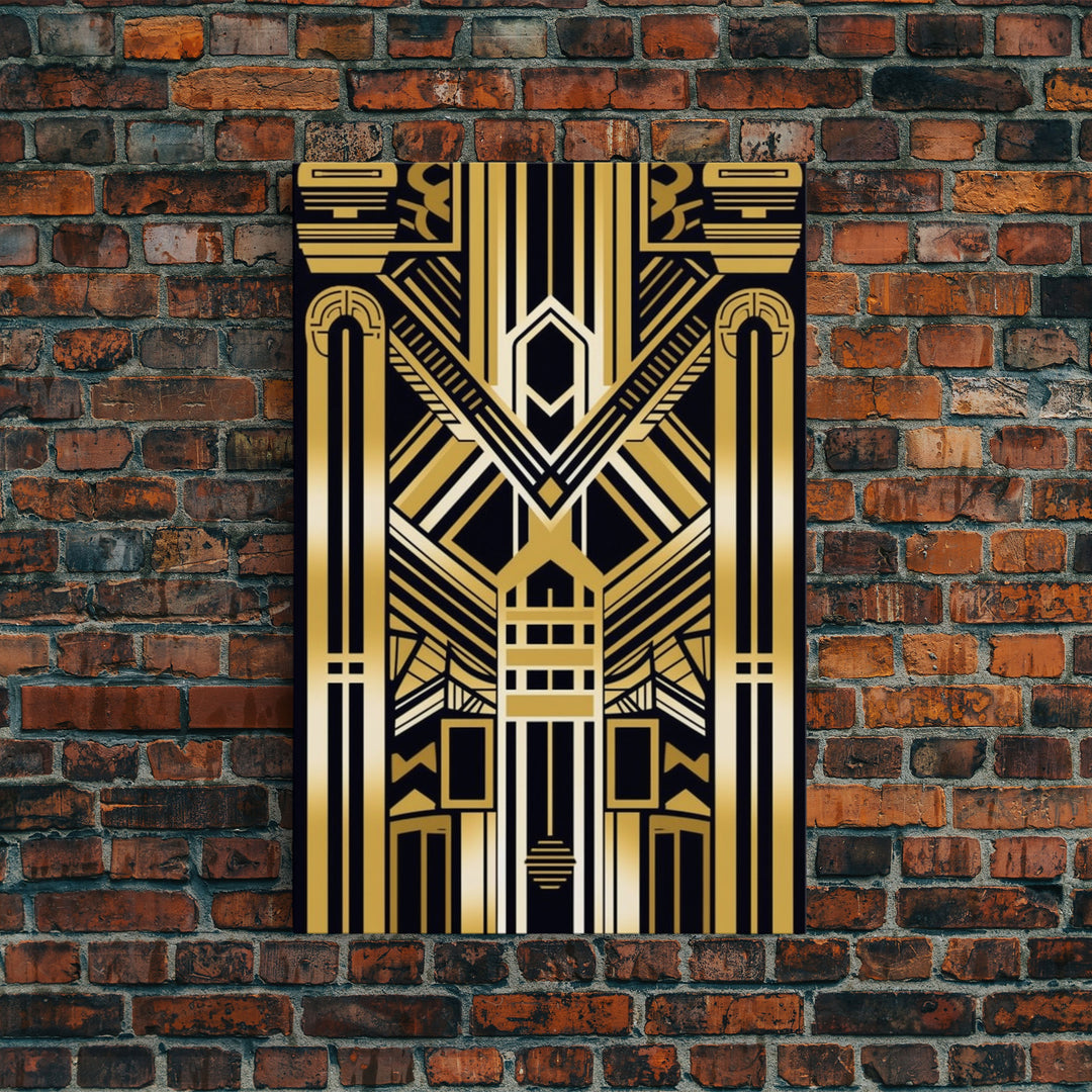 Art Deco Pattern Wall art, Framed Canvas Print, Art Deco, Gold art, Geometric art, Wall decor, Midcentury Modern, Lines art, Wall decor