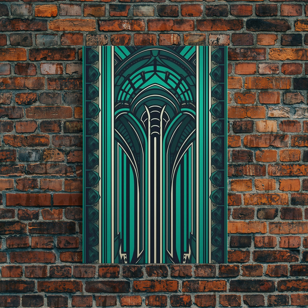 Art Deco Pattern Wall art, Framed Canvas Print, Art Deco, Green colors art, Patterns art, Office wall art, Wonderful art, Stained glass art