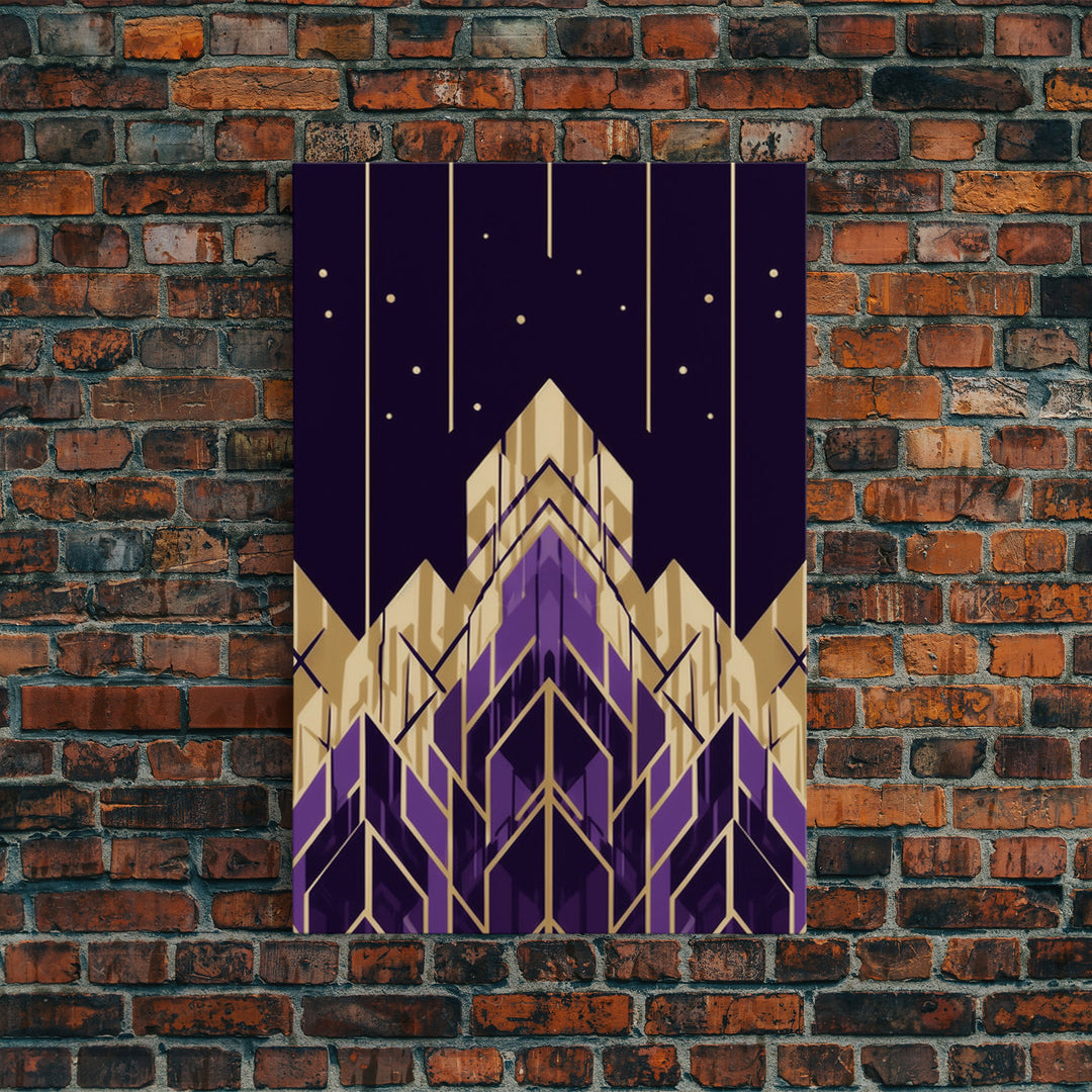 Art Deco Pattern Wall art, Framed Canvas Print, Art Deco, Gold & purple art, Canvas art, Abstract art, Office decor, Original painting