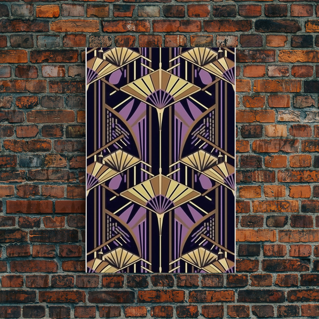 Art Deco Pattern Wall art - Framed Canvas Print - Art Deco - Stained glass art - Ornament art - Geometric art - Purple & gold art - Wall art