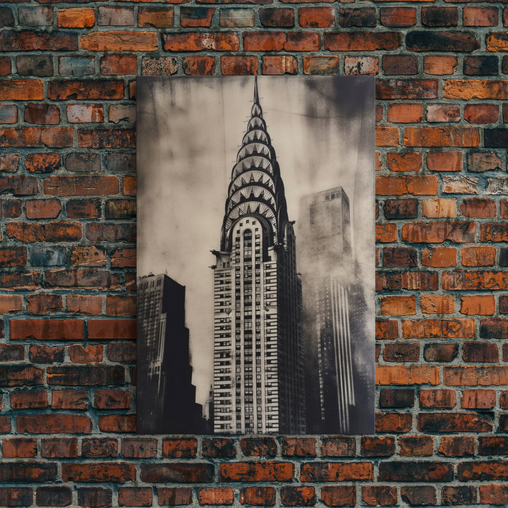 Chrysler Building Painting Framed Canvas Print, NYC Art, Art Deco Wall Decor, New York City Historic Art