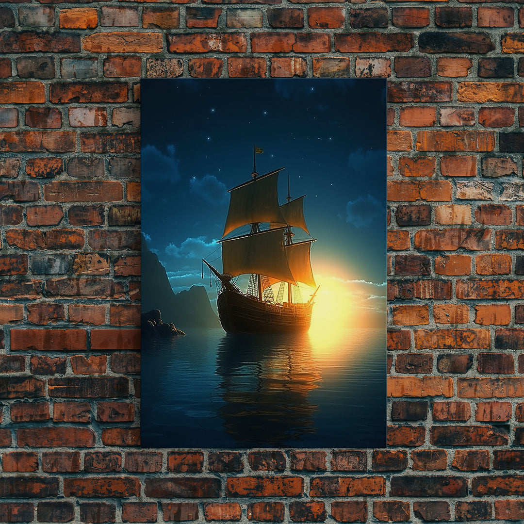 Gothic Pirate Ghost Ship, Framed Canvas Print, Fantasy Wall Art, Wall Decor, Pirate Wal Art, Gift For Him, Kid's Room Art