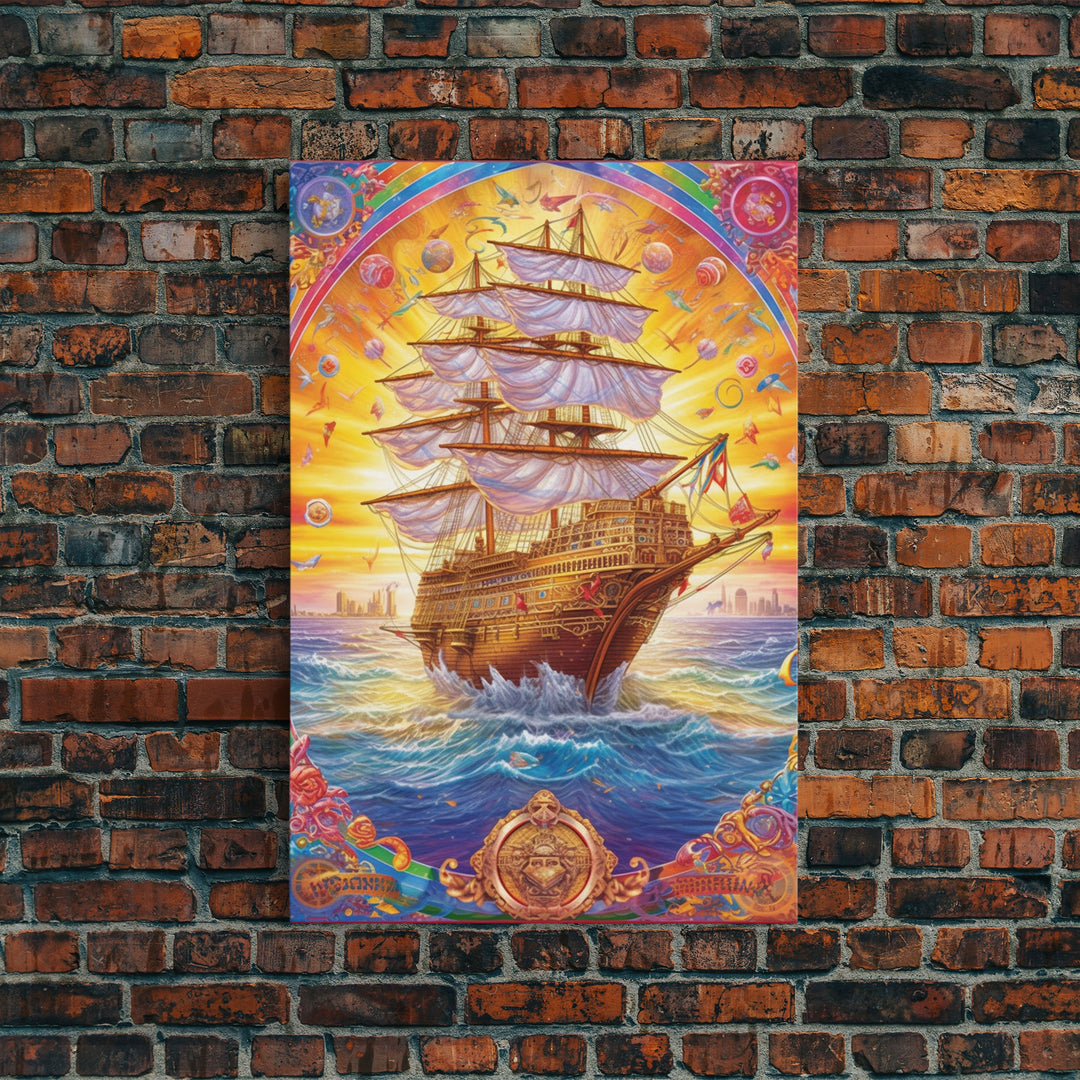 Filigree Pirate Ship Plaque Art, Framed Canvas Print, Fantasy Wall Art, Wall Decor, Pirate Wal Art, Gift For Him, Kid's Room