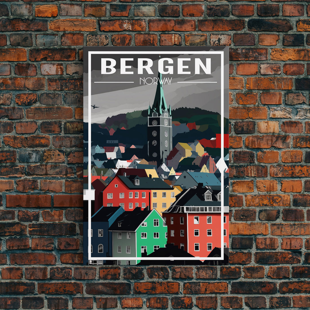 Bergen Wall Poster, NorwayPoster, Europe Wall Art, Norway Art Print, Travel Wall Print, Travel Poster, Travel Wall Art, Canvas Wall Print