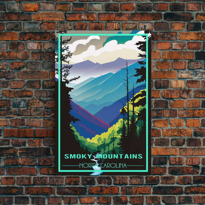 Smoky Mountains Art, North Carolina Wall Print, America Travel Poster, Travel Wall Print, Travel Poster, Travel Wall Art, Canvas Wall Print